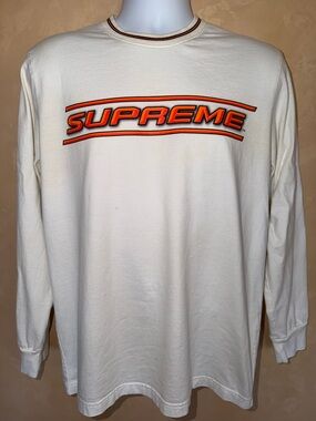 Supreme White Long Sleeve Tee with Orange Logo